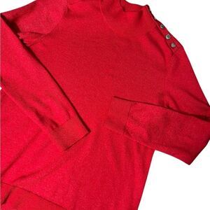 Calvin Klein red mock neck shimmer sweater with silver accent buttons Medium